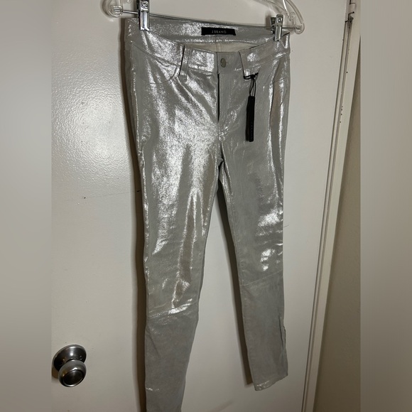 Nwot J BRAND Silver Genuine Lamb Leather skinny jeans silver shadow size 27 - Picture 3 of 13